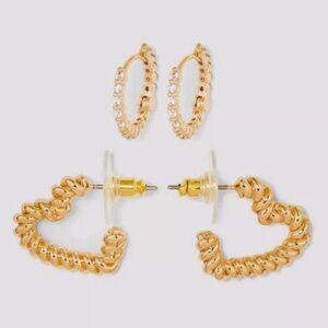 Sugarfix by Baublebar Crystal & Gold Tone Beaded Heart Hoop Earring Set 2 Pairs
